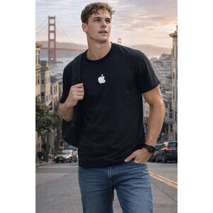 Apple Computer Logo T-Shirt Mens Small Black Short Sleeve Tech Promo Tee